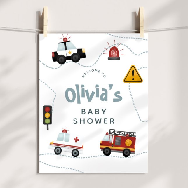 Bébé Garçon voitures mignonne Baby shower Affiche  (Créateur téléchargé)