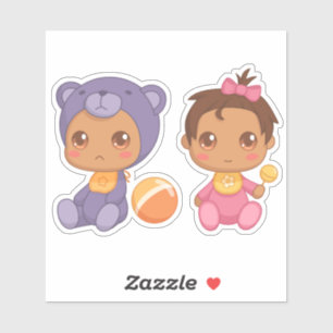 Bébé Girl Twins Purple Bear Jumpsuit Sticker