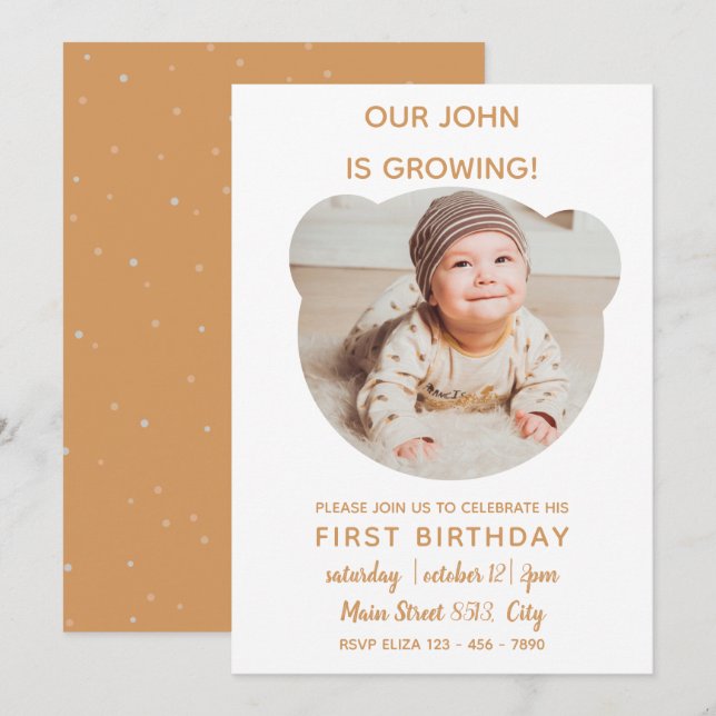 Bébé grandit - Ours Photo Cadre Invitation (Devant / Derrière)