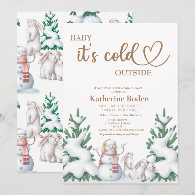 Bébé il fait froid dehors invitation baby shower (Devant / Derrière)