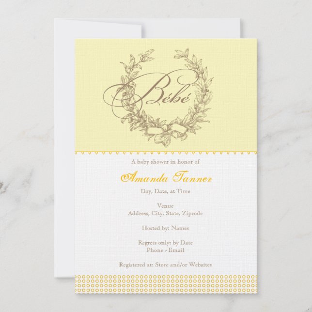 Bebe - invitation française jaune de baby shower (Devant)