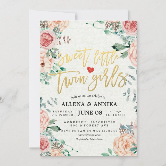 Bébé Invitations Douche Sweet Little Twin Girls (Devant)