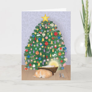 Bébé Jésus avec corgi et carte d'arbre de Noël