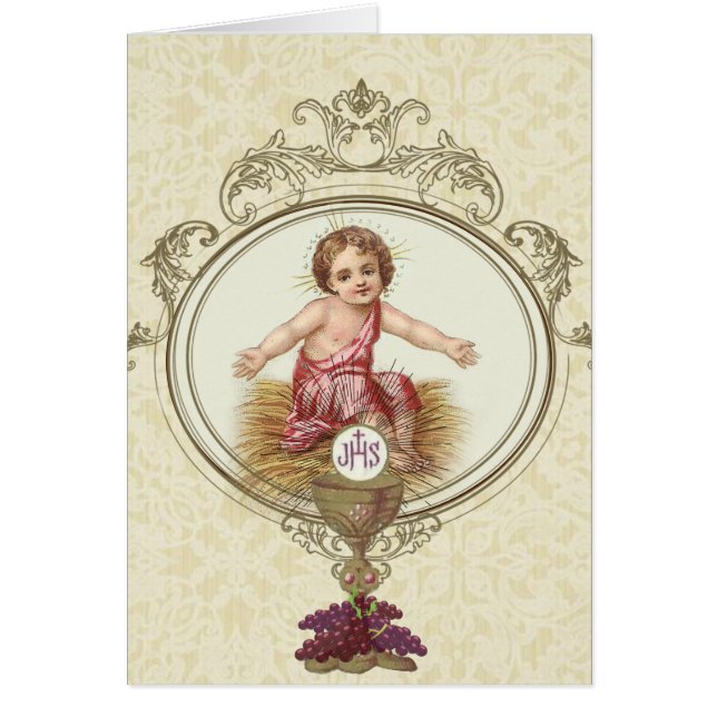 Bébé Jésus avec la Sainte Chalice et hôte religieu (Devant)
