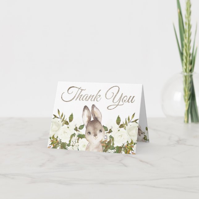 Bébé lapin en bois mignon Merci d'anniversaire (Devant)