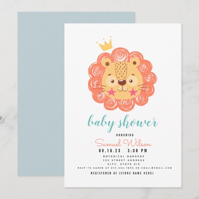 BÉBÉ LION Roi de la Jungle Faire-part (Devant / Derrière)