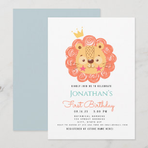 BÉBÉ LION Roi du 1er Faire-part d'anniversaire