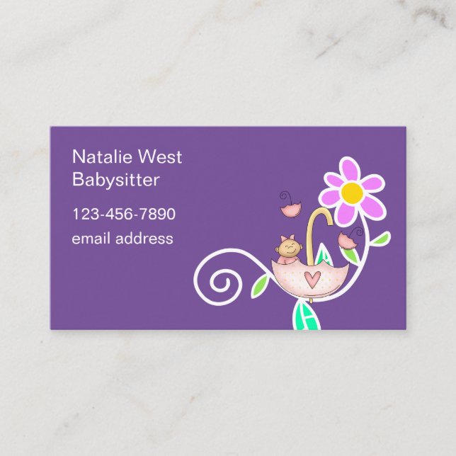 Bébé mignon Babysitter Contact Cartes de visite (Devant)