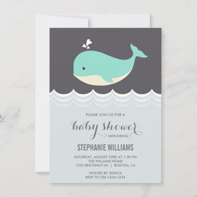 Bébé mignon baleine garçon bébé douche Invitations (Devant)