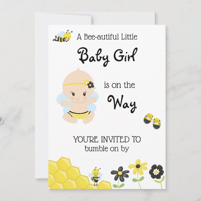 *~* Bébé mignon Bee Baby Girl Shower Invitation (Devant)