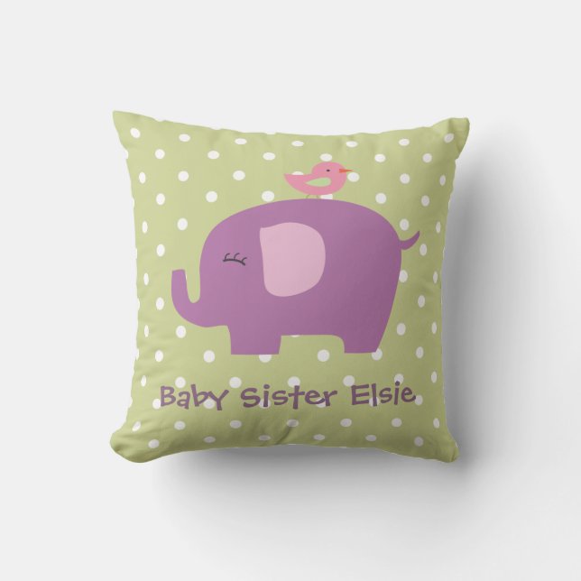 Bébé mignon éléphant et oiseau Coussin personnalis (Recto)