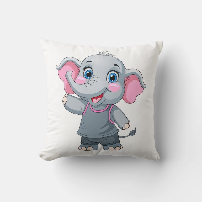 Bébé mignon Eléphant Jetant Oreiller (Recto)