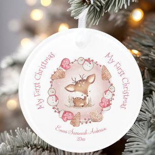 Bébé mignon fille premier Noël rose Nom Ornament