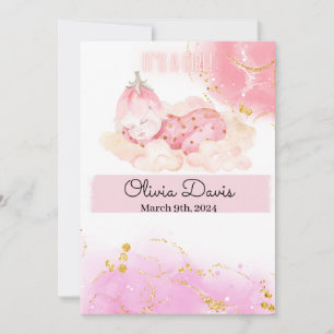 Bébé mignon fraise "C’est une fille" faire-part