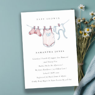 Bébé mignon ligne de linge rose fille Invitation B