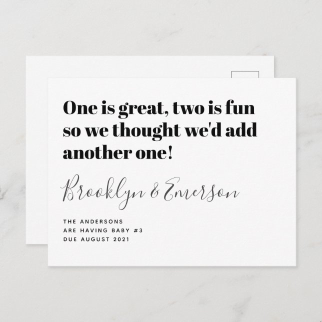 Bébé mignon Numéro 3 Faire-part de grossesse (Devant / Derrière)