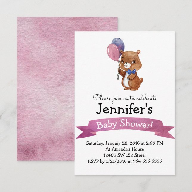 Bébé mignon ours Baby shower Fête Invitation (Devant / Derrière)