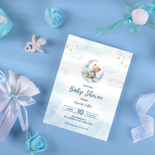 Bébé mignon ours sur Lune Baby shower Invitation