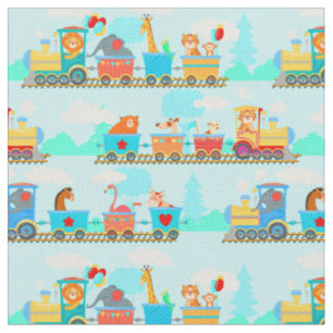 Bébé Moteur à vapeur Animaux Train sur tissu bleu