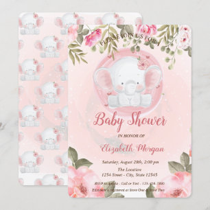 Bébé mou Eléphant Floral Baby shower Invitation