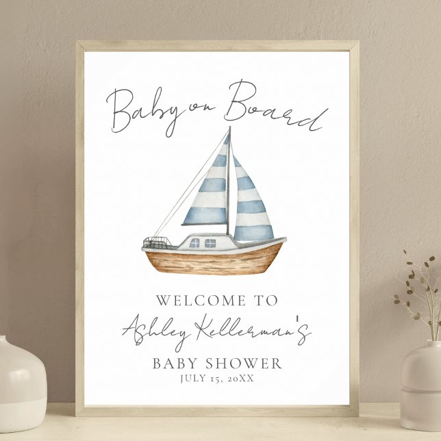 Bébé Nautique À Bord Affiche de bienvenue douche (Nautical Baby On Board Shower Welcome Sign)