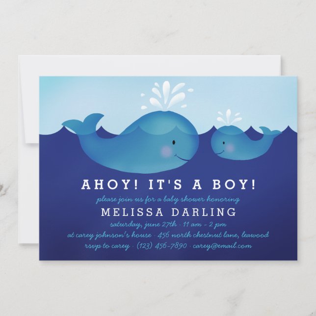 Bébé Nautique Cute Douche Invitations | Baleine bl (Devant)