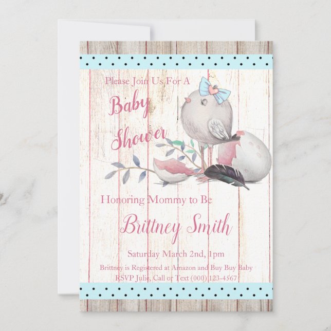 Bébé Oiseau, Invitation à la Baby Shower (Devant)