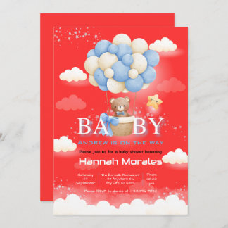 Bébé Ours avec ballons Baby shower Invitation