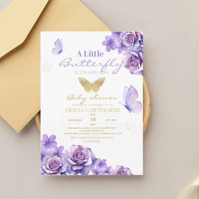 Bébé papillon fille douche or Floral Invitation (Créateur téléchargé)