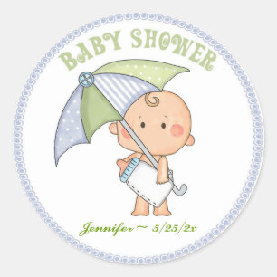 Bébé, parapluie, autocollant de baby shower