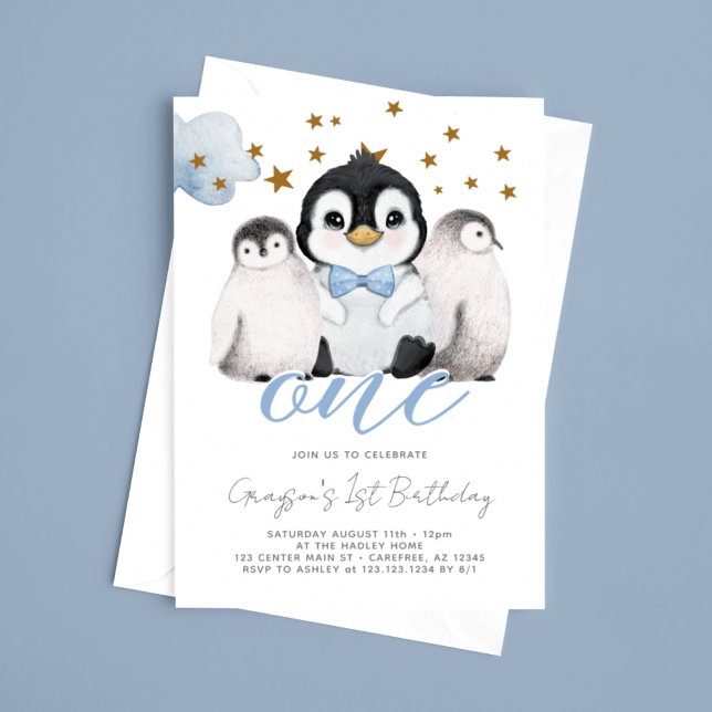Bébé Penguin Enfants 1er anniversaire Invitation (Créateur téléchargé)