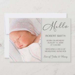 Bébé Photo Hello Script Faire-part de naissance
