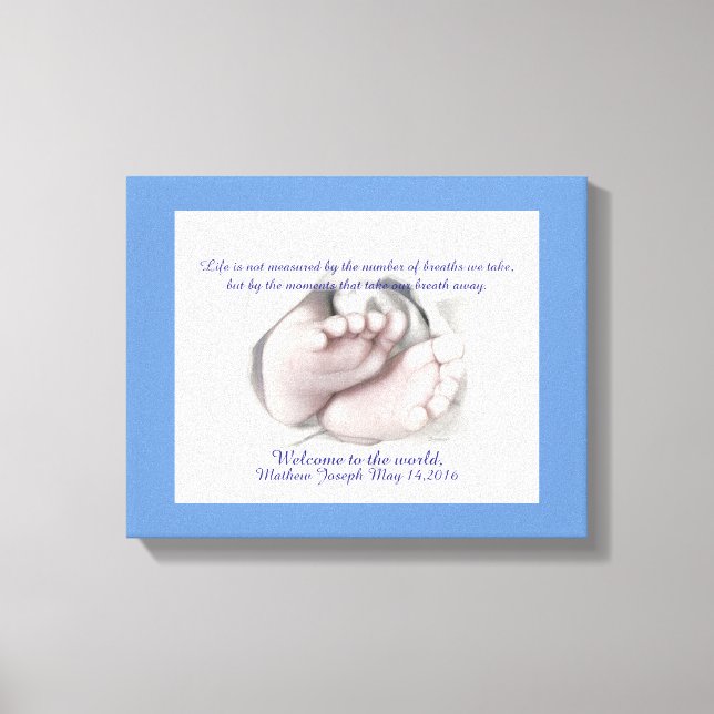 Bébé Pieds dessin artistique "Welcome Baby" toile (Recto)