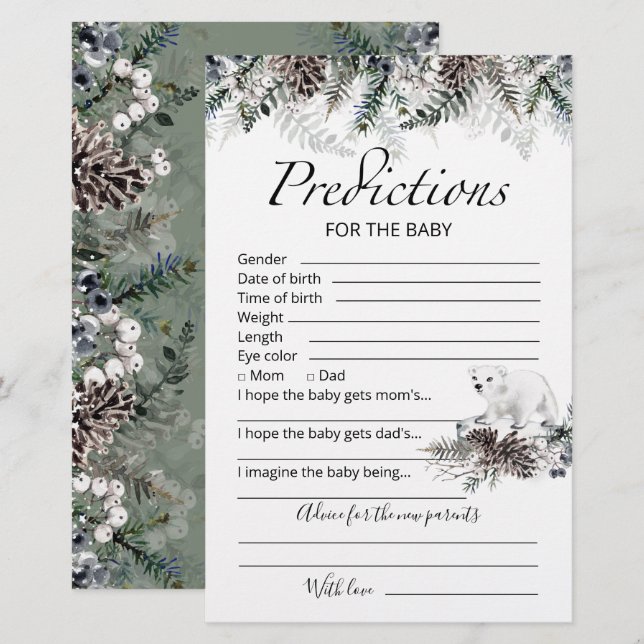 Bébé prédictions carte conseil baby shower d'hiver (Devant / Derrière)