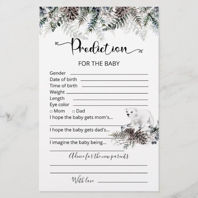 Bébé prédictions carte conseil baby shower d'hiver (Devant)