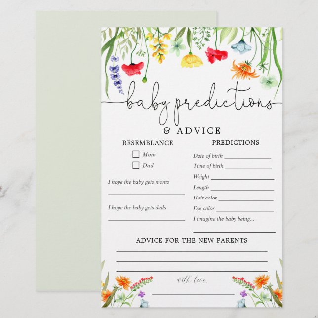 Bébé prédictions carte conseil fleurs sauvages de  (Devant / Derrière)