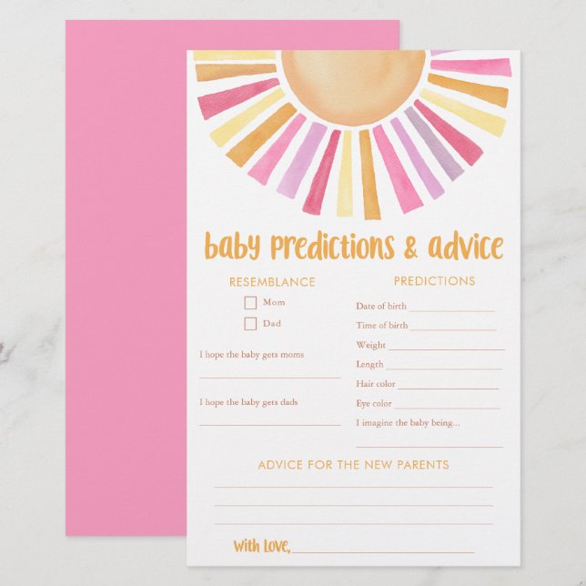 Bébé prédictions carte conseil sunshine girl boho (Devant / Derrière)