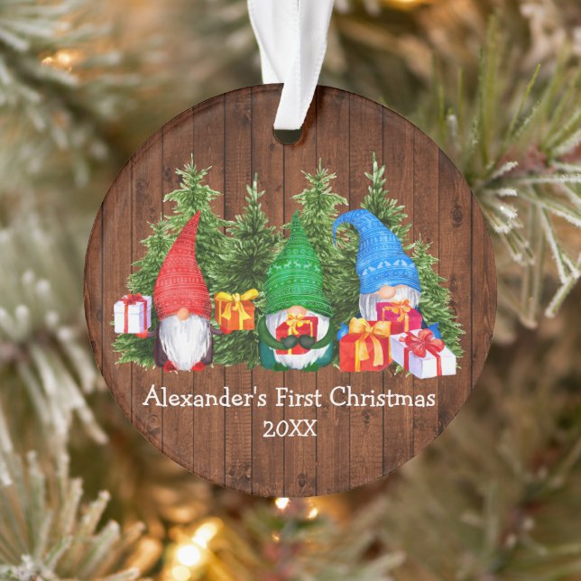 Bébé premier Noël aquarelle Gnomes rustique (Arbre)