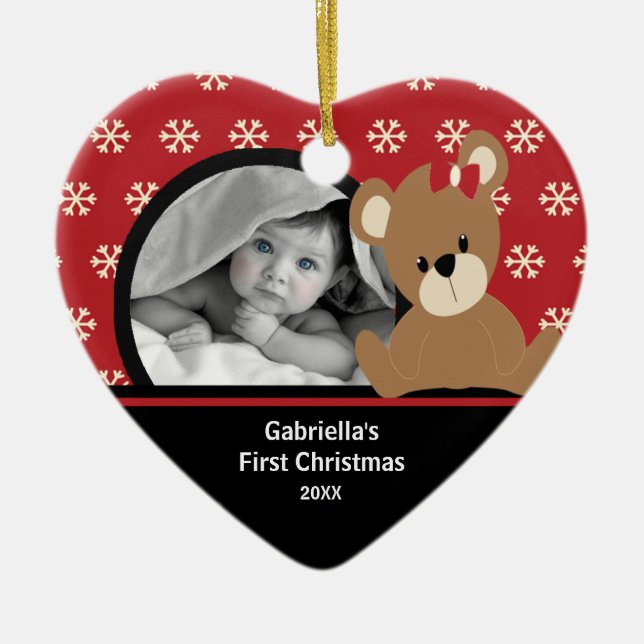 Bébé premier ornement photo de Noël Teddy ours (Devant)