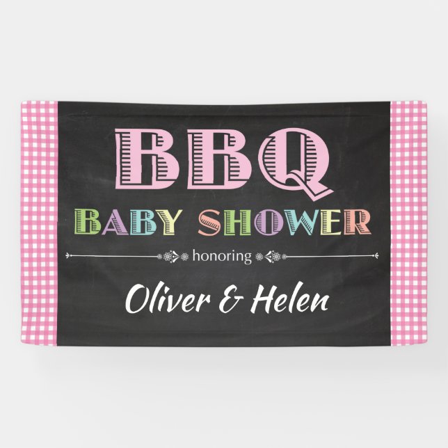 Bébé Q BBQ Baby shower Bannière rose (Horizontal)