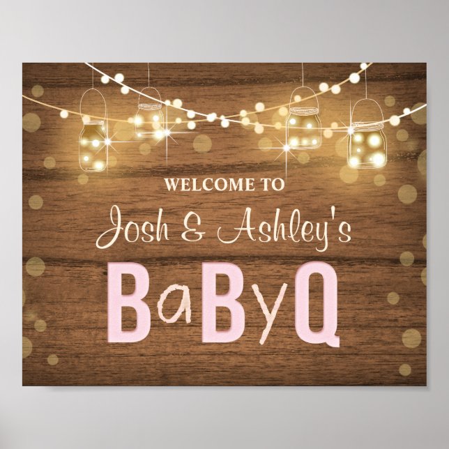 Bébé Q Coed BBQ Baby shower Affiche de bienvenue R (Devant)