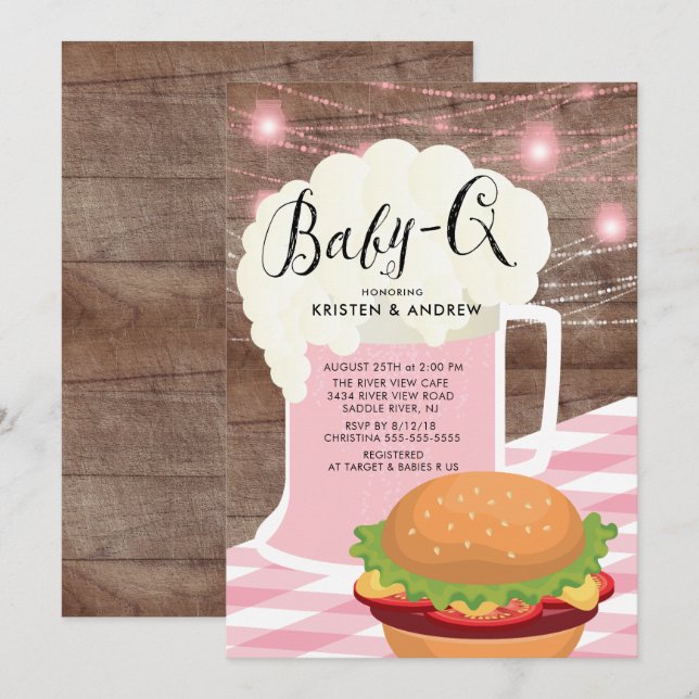 BÉBÉ - Q Filles Baby shower Invitation (Devant / Derrière)