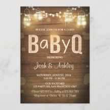 Bébé Q invitation Coed BBQ Baby shower Rustic Wood