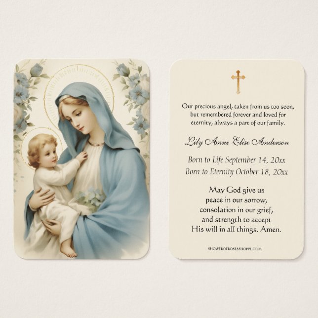Bébé Religieux Catholique Funérailles Mémorial Sai (Devant & derrière)