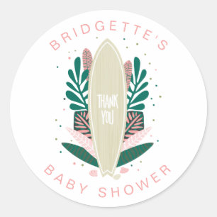 Bébé rose à bord Sticker rond Merci classique