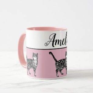 Bébé rose blanc Tabby chat Chats Whimsical Art Mug