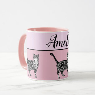Bébé rose blanc Tabby chat Chats Whimsical Art Mug