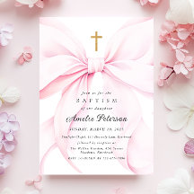 Bébé Rose Bow Girl Baptism Invitation