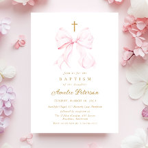Bébé Rose Bow Girl Baptism Invitation