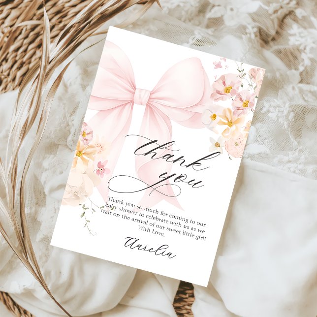 Bébé rose en Baby shower fleuri Carte de remerciem (Créateur téléchargé)